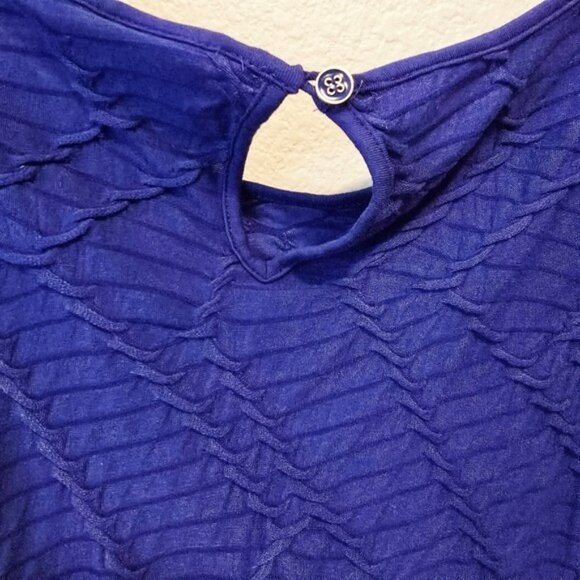 Chico's 3 Women's Top Blouse Size Large Blue Crinkled 3/4 Sleeves Stretchy - Picture 10 of 16